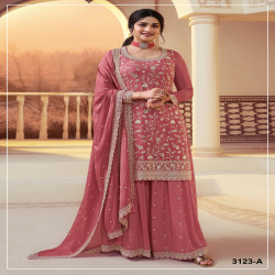 Premium Heavy Chinon Embroidered Palazzo Suit Set with Dupatta